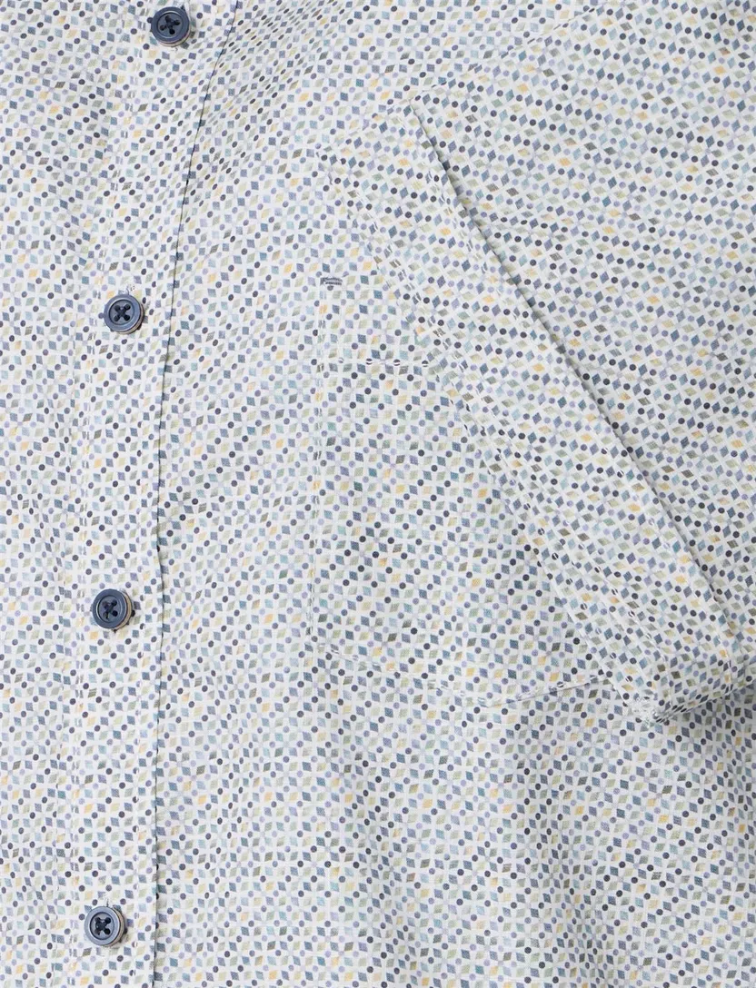Wit grijs overhemd geprint Casa Moda Casual Fit donkere knoop
