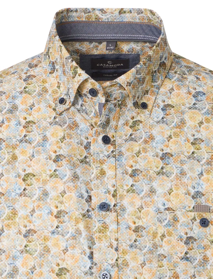 Overhemd wit gestreept Casa Moda Casual Fit geel bruin