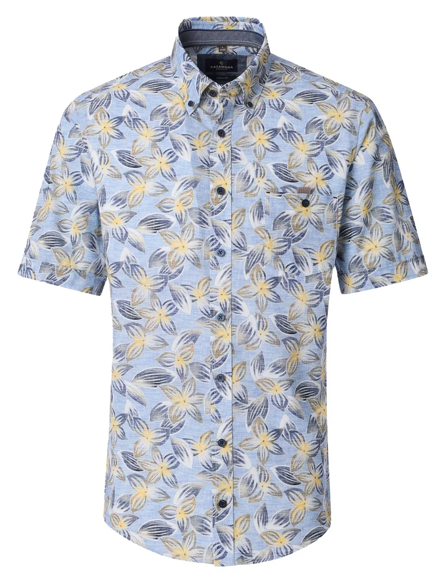 Overhemd blauw bloemen Casa Moda katoen