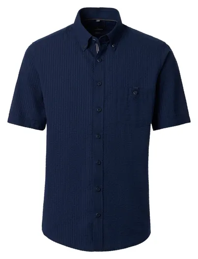 Casa Moda Donkerblauw overhemd Casa Moda Casual Fit borstzak