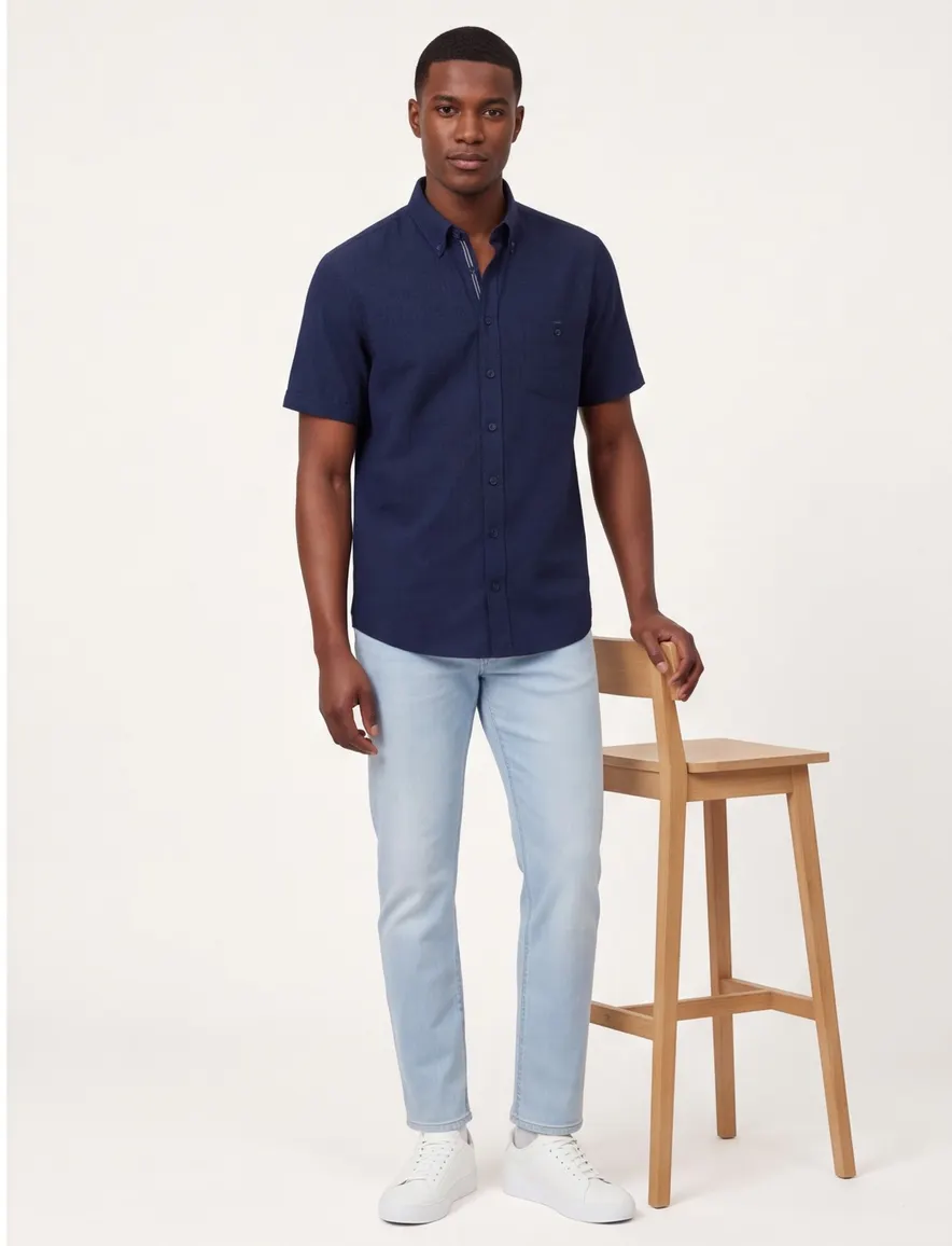 Overhemd donkerblauw Casa Moda Casual fit structuur streep