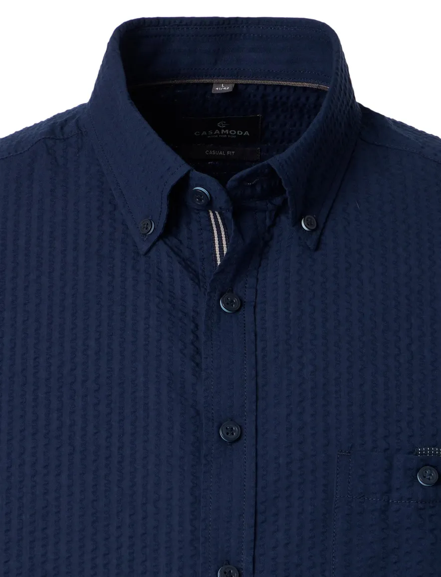 Overhemd donkerblauw Casa Moda Casual fit structuur streep