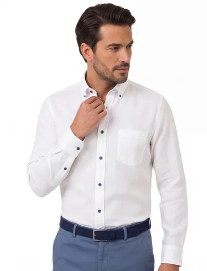Casa Moda Overhemd wit Casa Moda borstzak button-down collar witte knopen