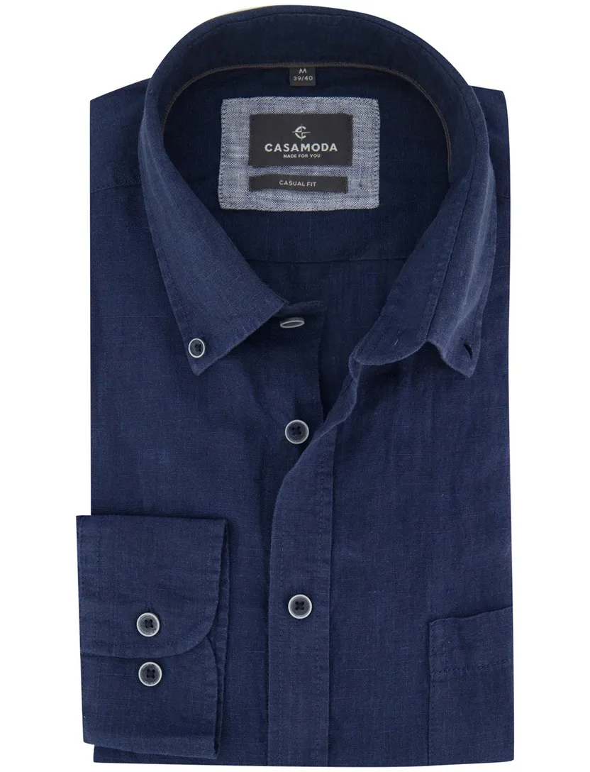Linnen overhemd Casa Moda Casual Fit donkerblauw