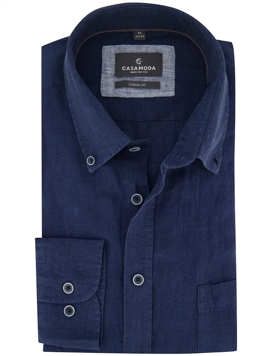 Overhemd Casa Moda Casual Fit donkerblauw linnen