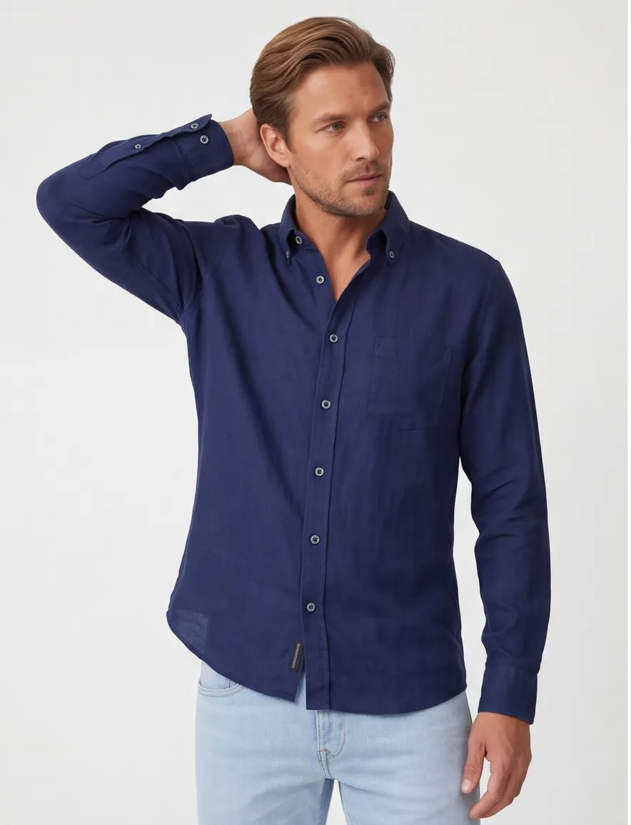 Overhemd Casa Moda Casual Fit donkerblauw linnen