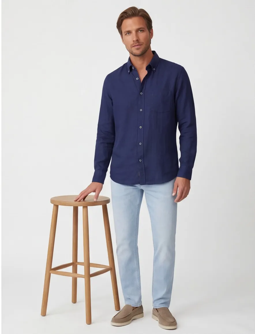 Overhemd Casa Moda Casual Fit donkerblauw linnen