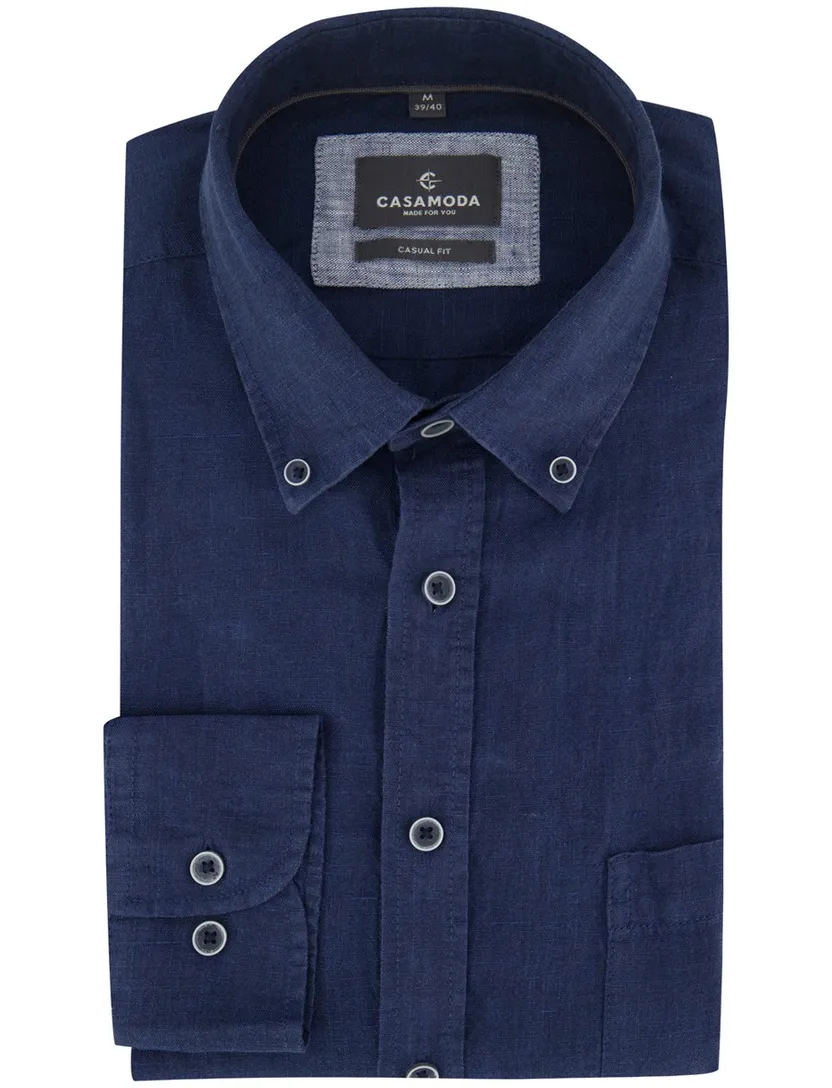 Linnen overhemd Casa Moda Casual Fit donkerblauw