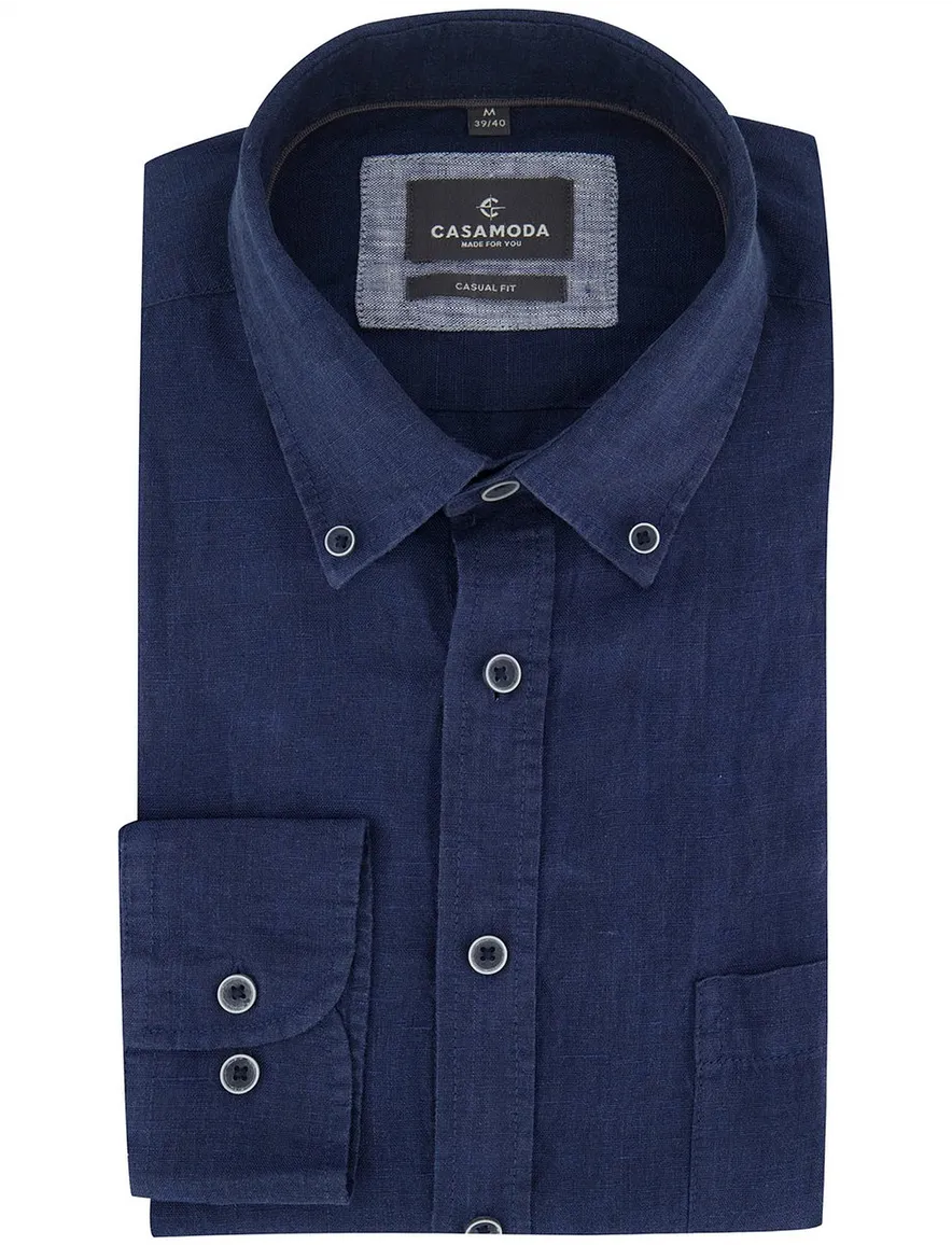 Overhemd Casa Moda Casual Fit donkerblauw linnen