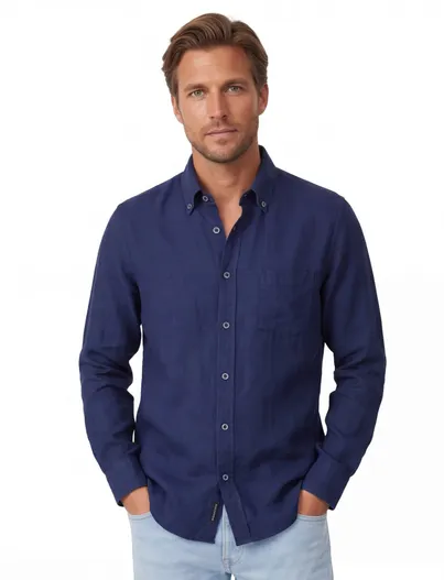 Casa Moda Overhemd Casa Moda Casual Fit donkerblauw linnen