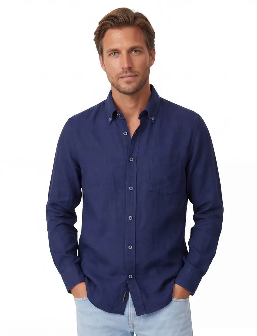 Overhemd Casa Moda Casual Fit donkerblauw linnen