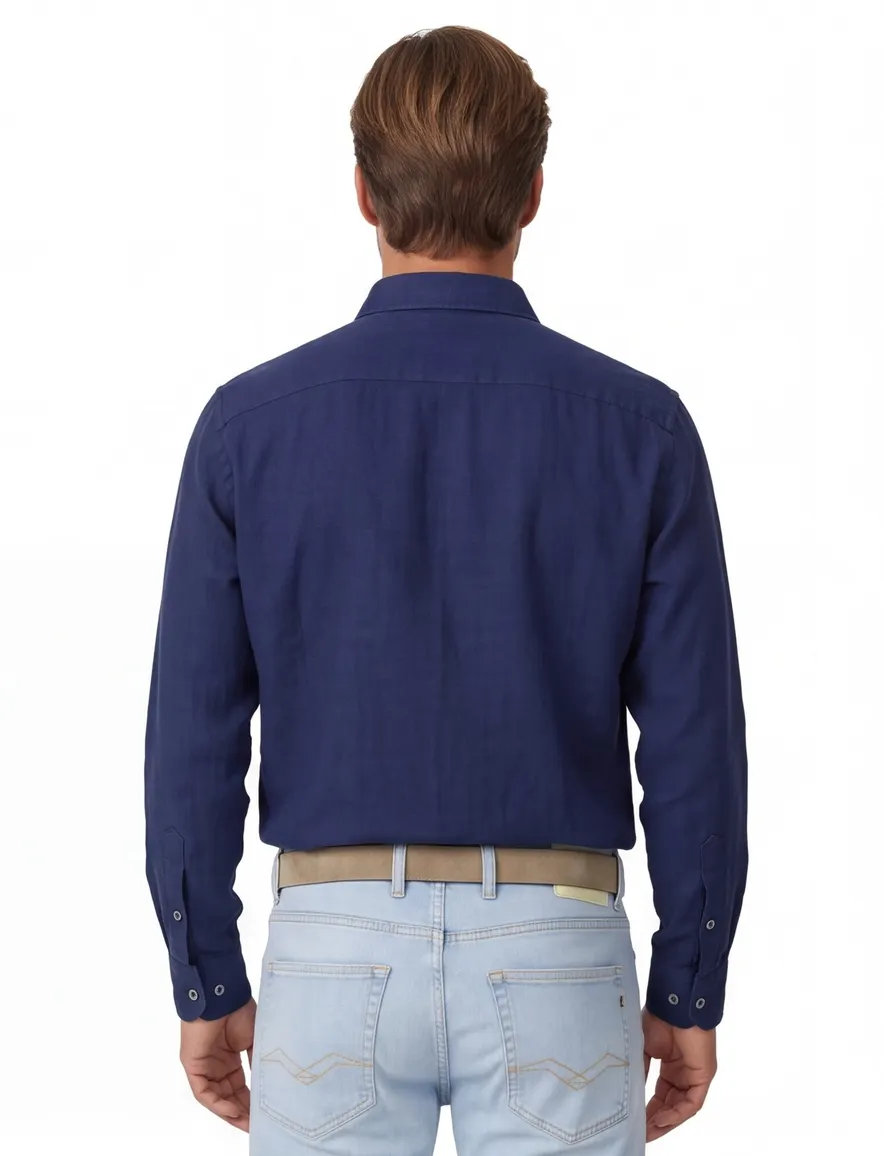 Overhemd Casa Moda Casual Fit donkerblauw linnen