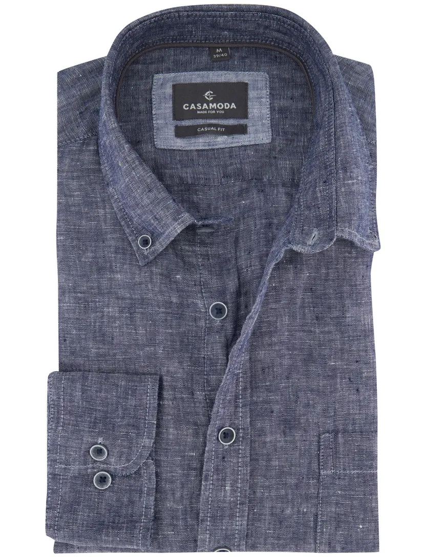 Linnen Overhemd Casa Moda blauw Casual Fit