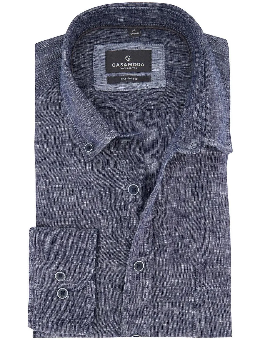 Overhemd Casa Moda Casual Fit blauw linnen