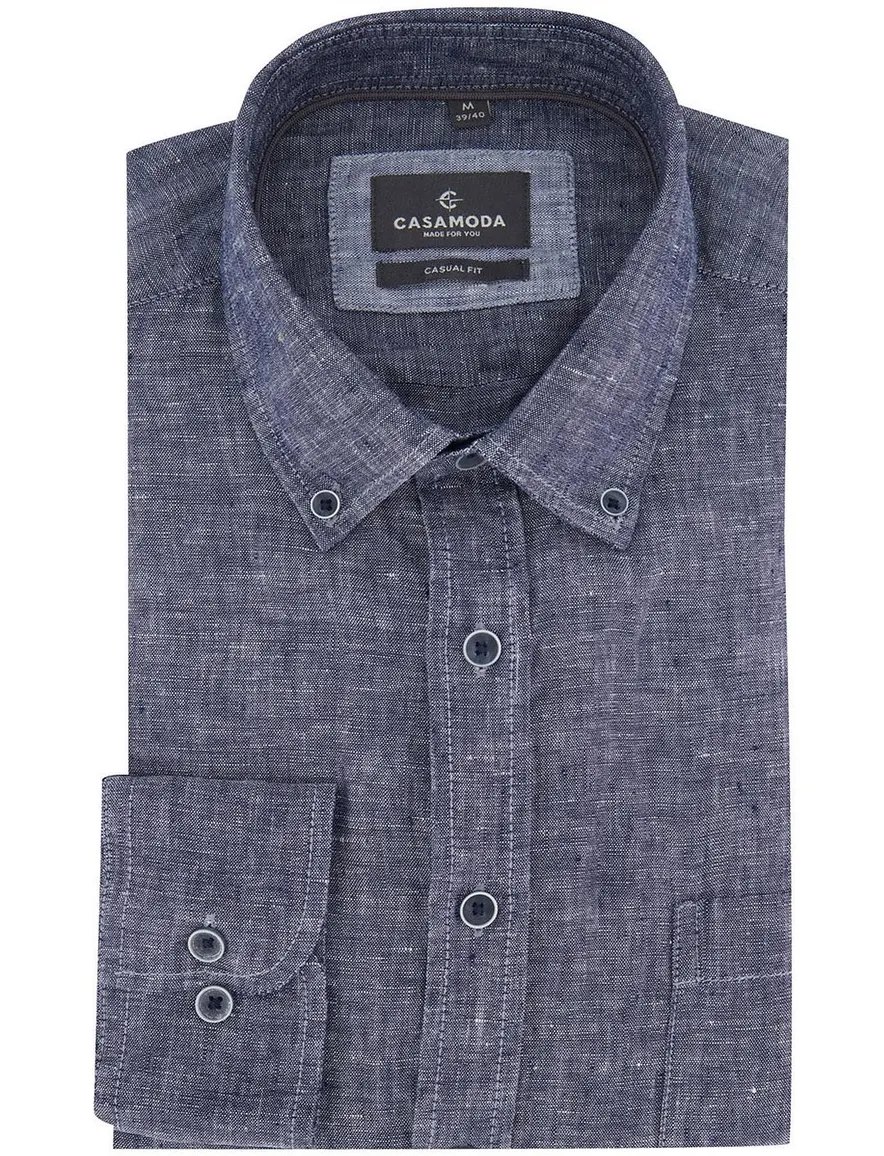 Overhemd Casa Moda Casual Fit blauw linnen