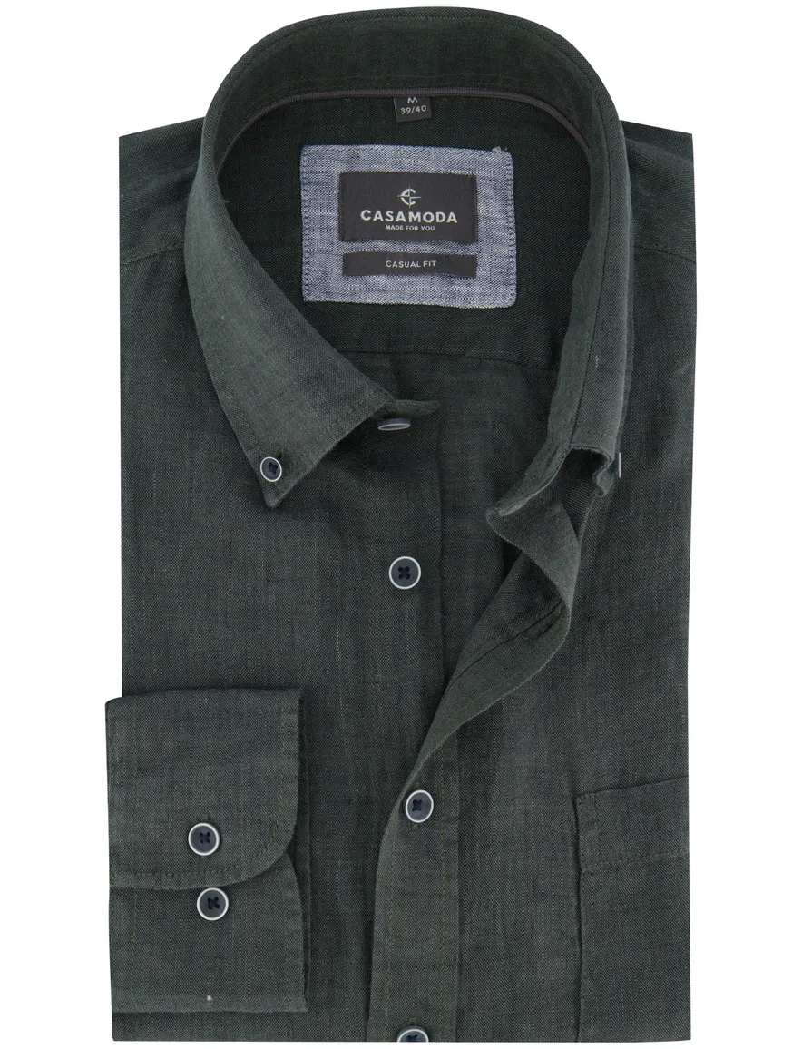 Overhemd casual fit Casa Moda donkergroen gemêleerd button-down