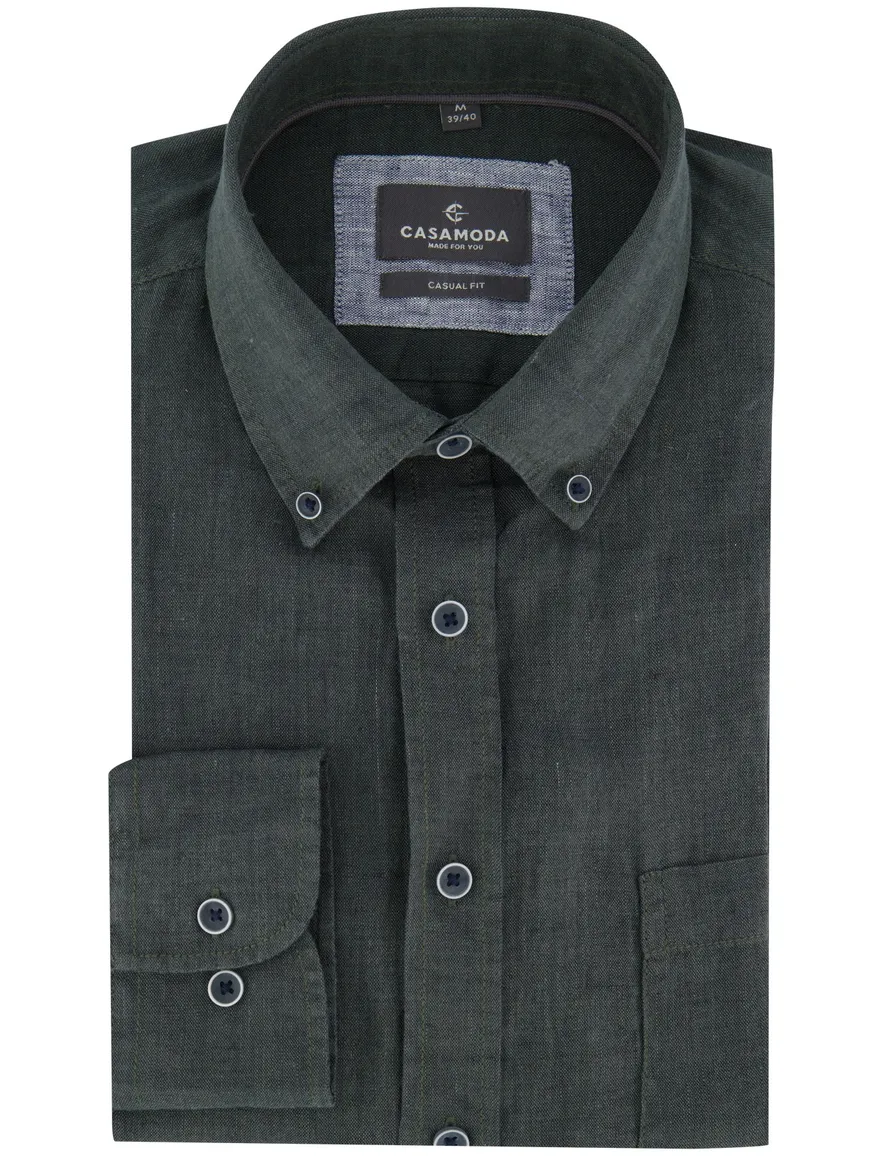 Overhemd casual fit Casa Moda donkergroen gemêleerd button-down