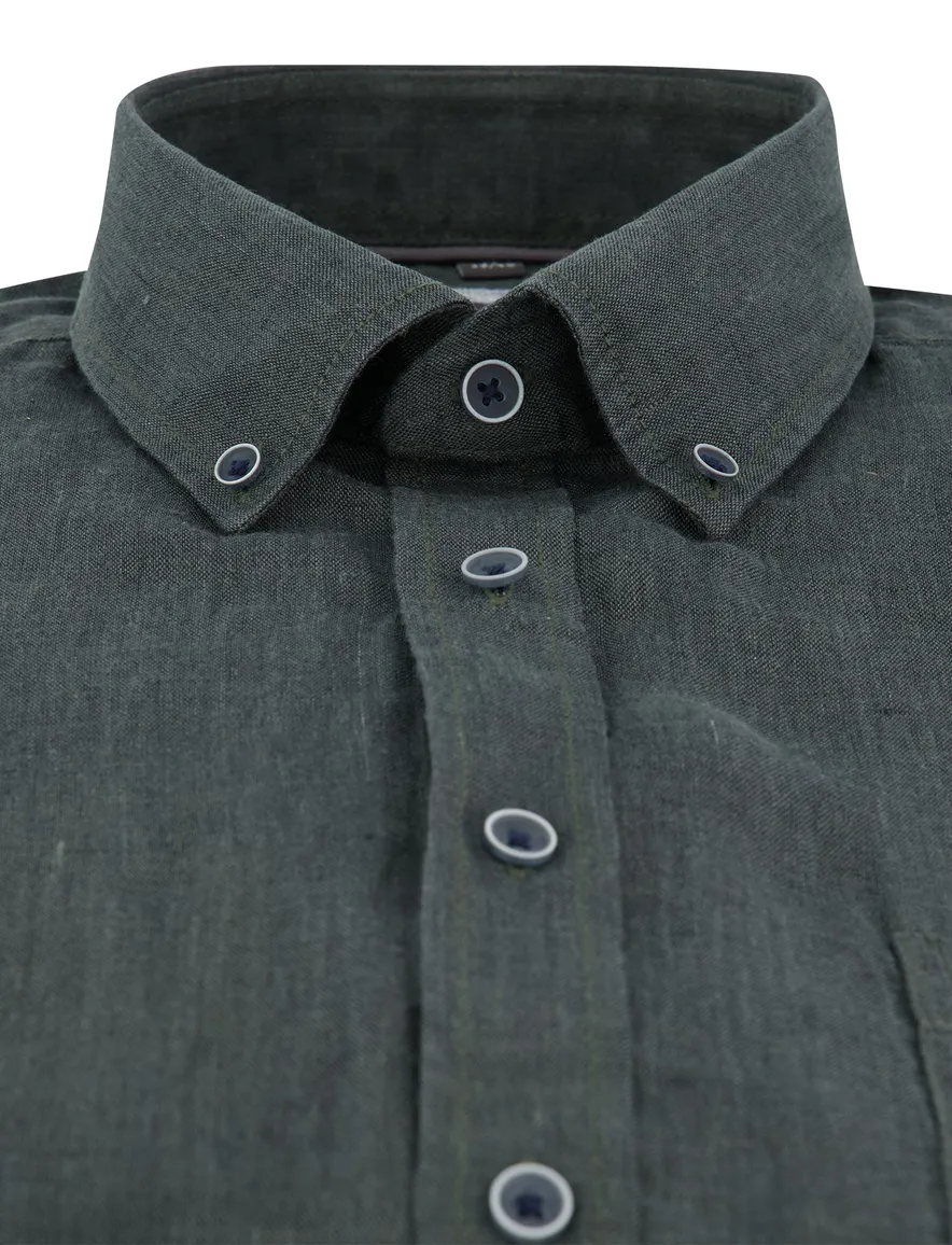 Overhemd casual fit Casa Moda donkergroen gemêleerd button-down
