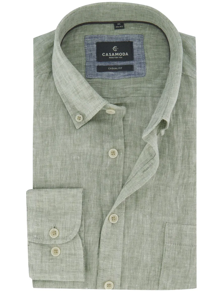 Overhemd casual fit Casa Moda gemêleerd groen button-down collar