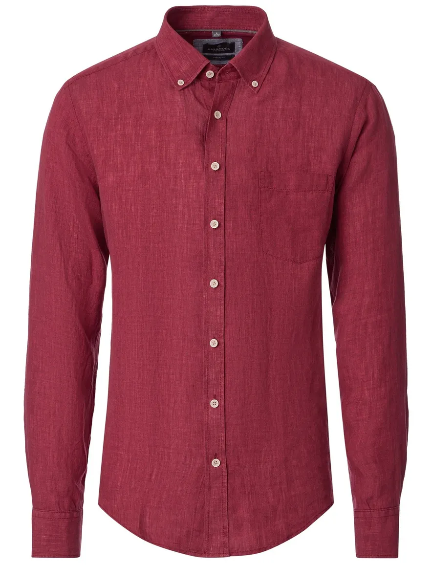 Overhemd met borstzak Casa Moda casual fit rood met witte knopen button-down collar