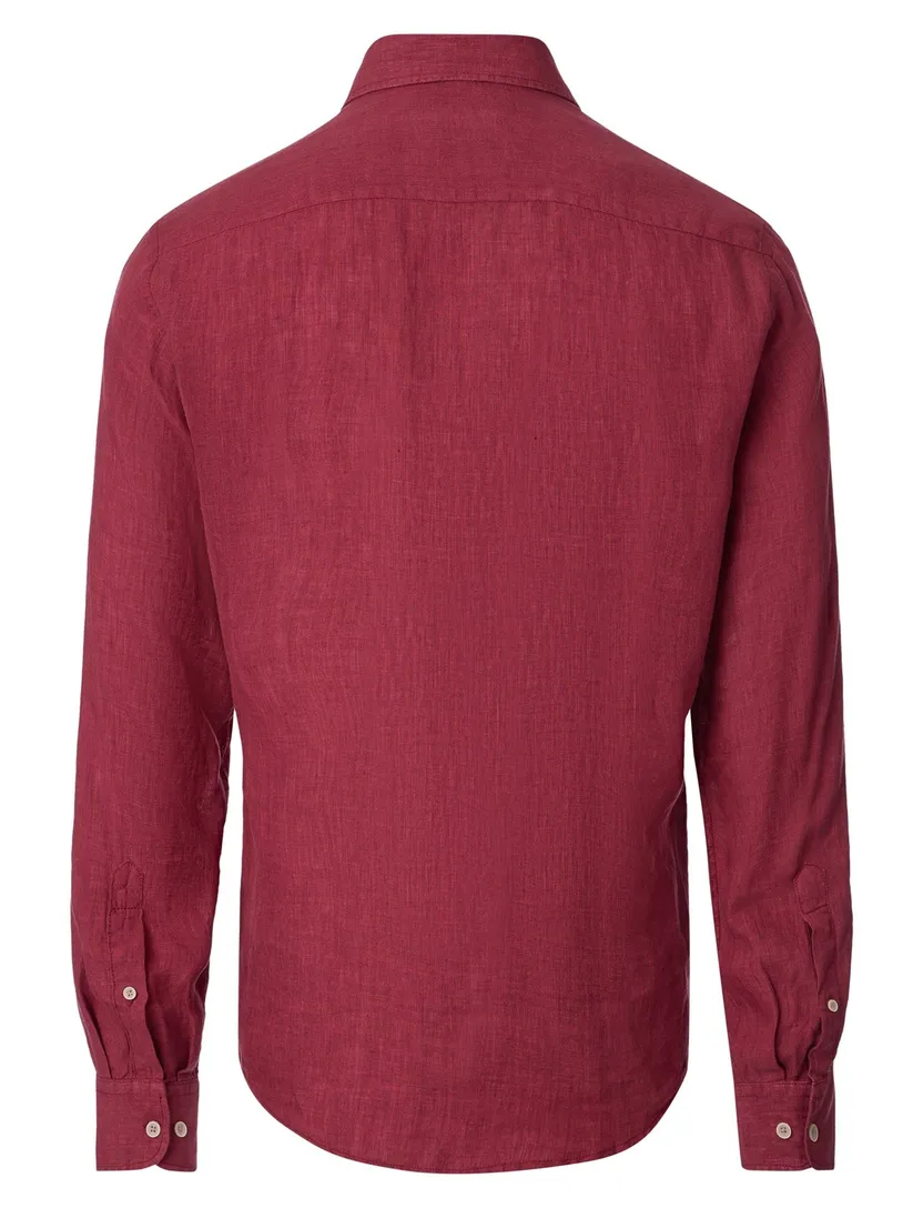 100% linnen overhemd casual fit Casa Moda lange mouw witte knoop rood