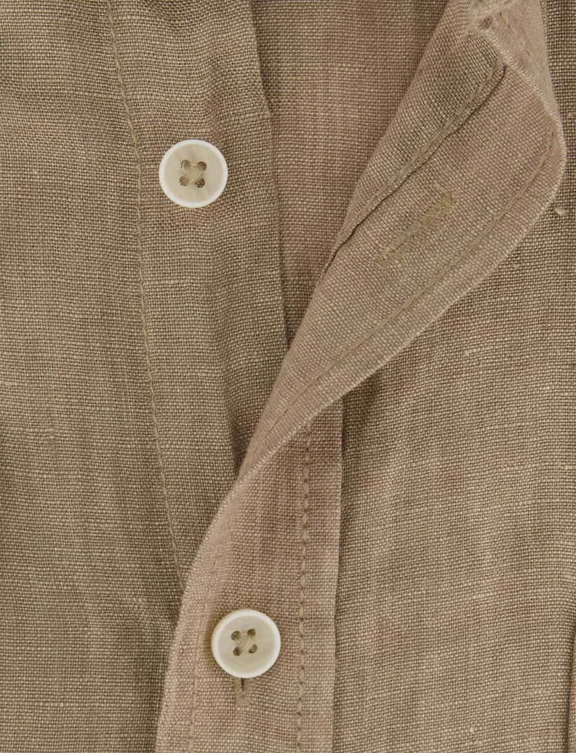 100% linnen overhemd casual fit Casa Moda bruin lange mouw witte knoop