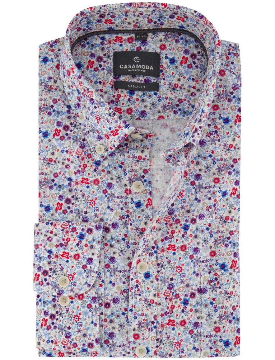 Casa Moda Casual Fit blauw overhemd geprint bloemetjes