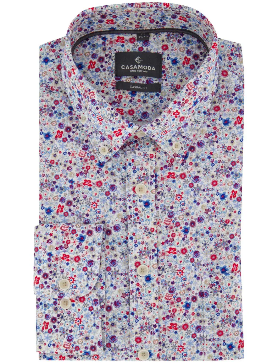 Casa Moda Casual Fit blauw overhemd geprint bloemetjes