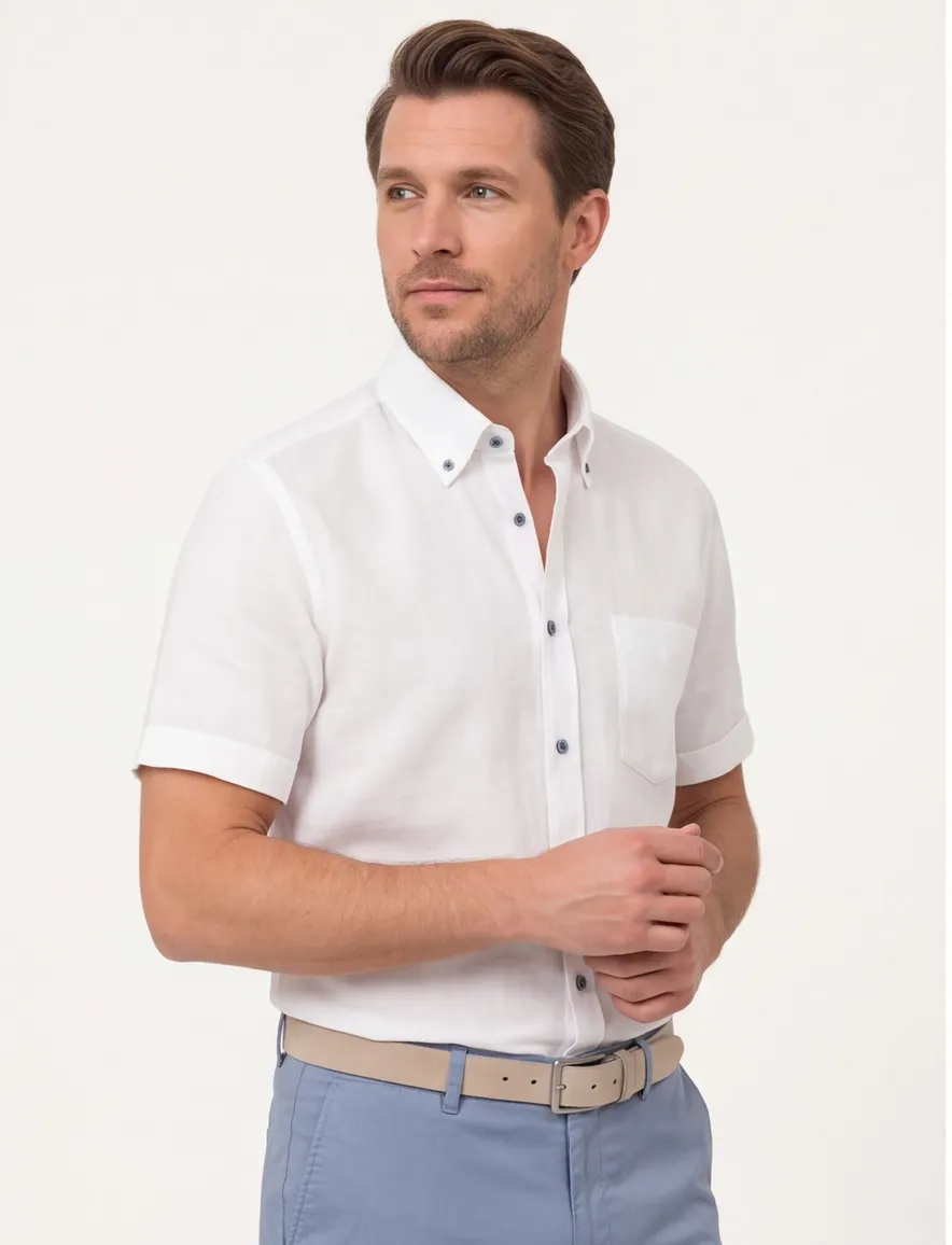 Overhemd korte mouw Casa Moda Casual Fit wit linnen