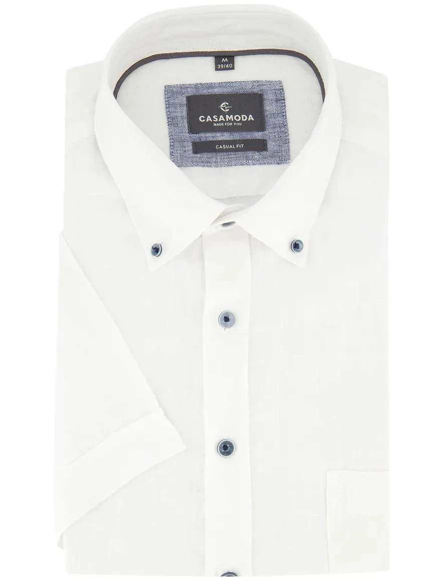 Overhemd korte mouw Casa Moda Casual Fit wit linnen