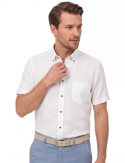 Casa Moda Overhemd korte mouw Casa Moda Casual Fit wit linnen