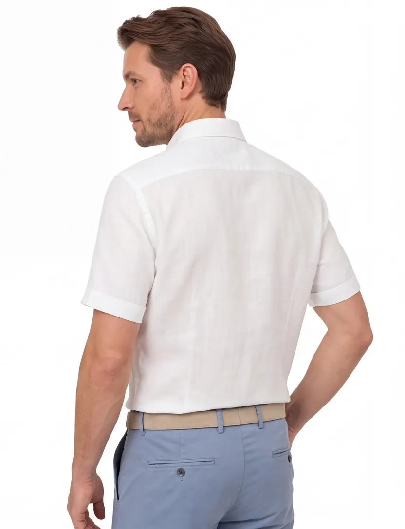 Wit Casa Moda Overhemd Casual Fit linnen korte mouw