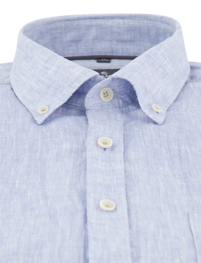 Blauw Overhemd Casa Moda Casual fit linnen korte mouw