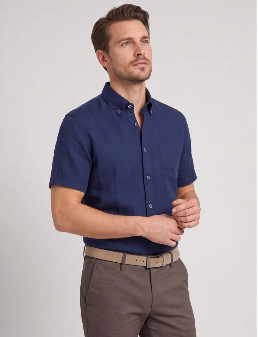 casual overhemd korte mouw Casa Moda Casual Fit donkerblauw