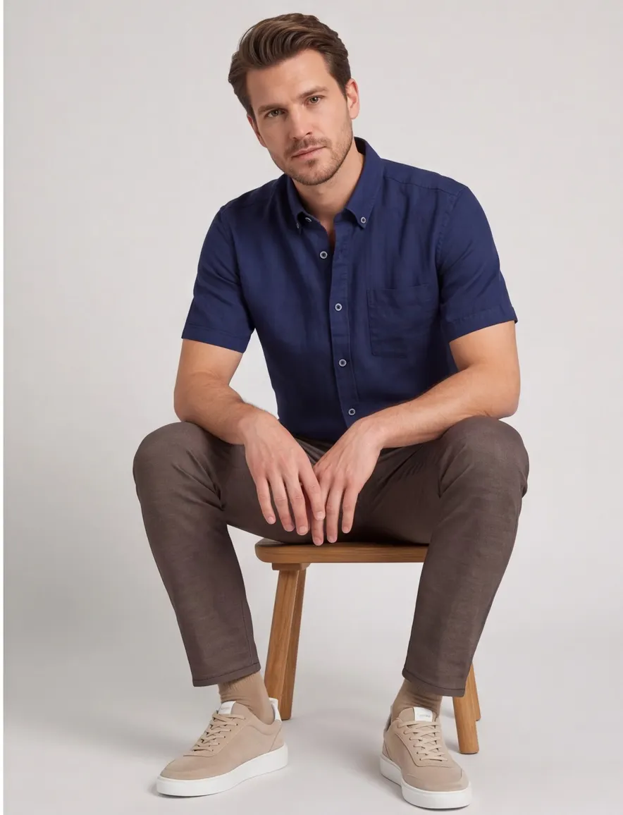 Casa Moda Casual Fit casual overhemd korte mouw donkerblauw