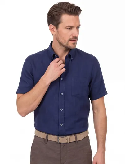Casa Moda casual overhemd korte mouw Casa Moda Casual Fit donkerblauw