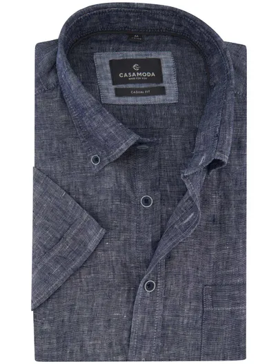 Casa Moda Donkerblauw overhemd Casa Moda Casual fit gemeleerd korte mouw