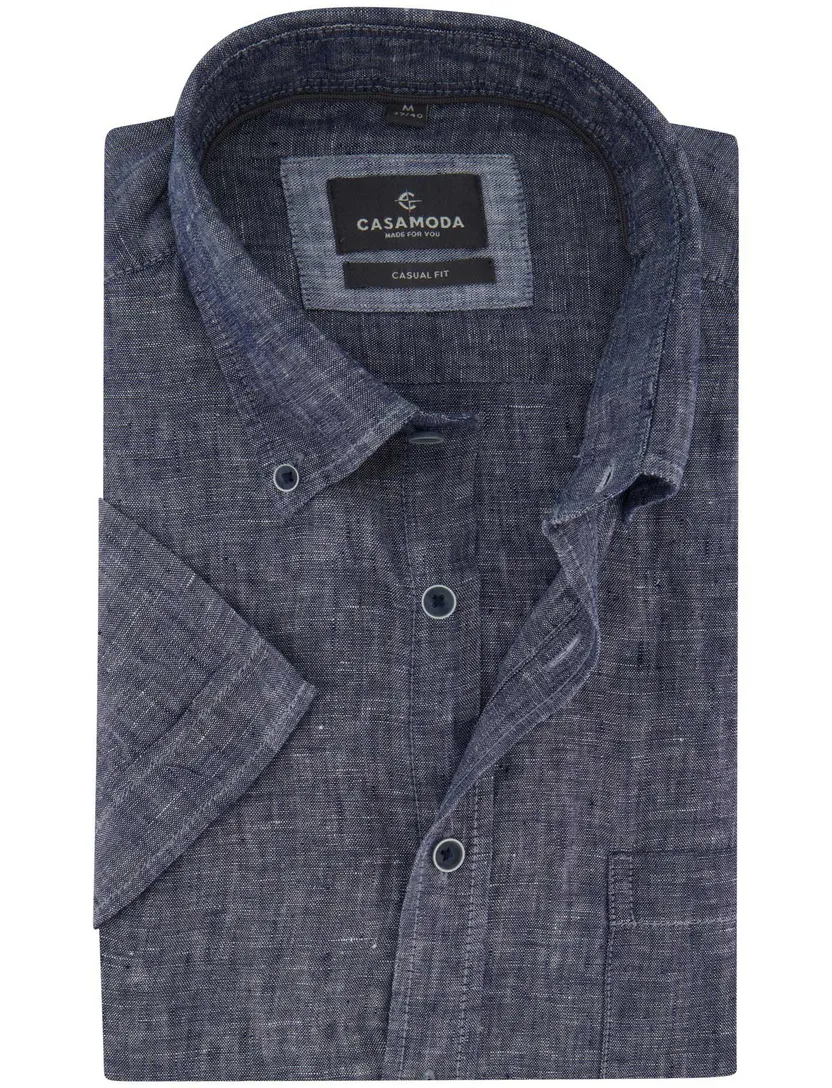 Overhemd Casa Moda blauw wijde fit gemeleerd korte mouw