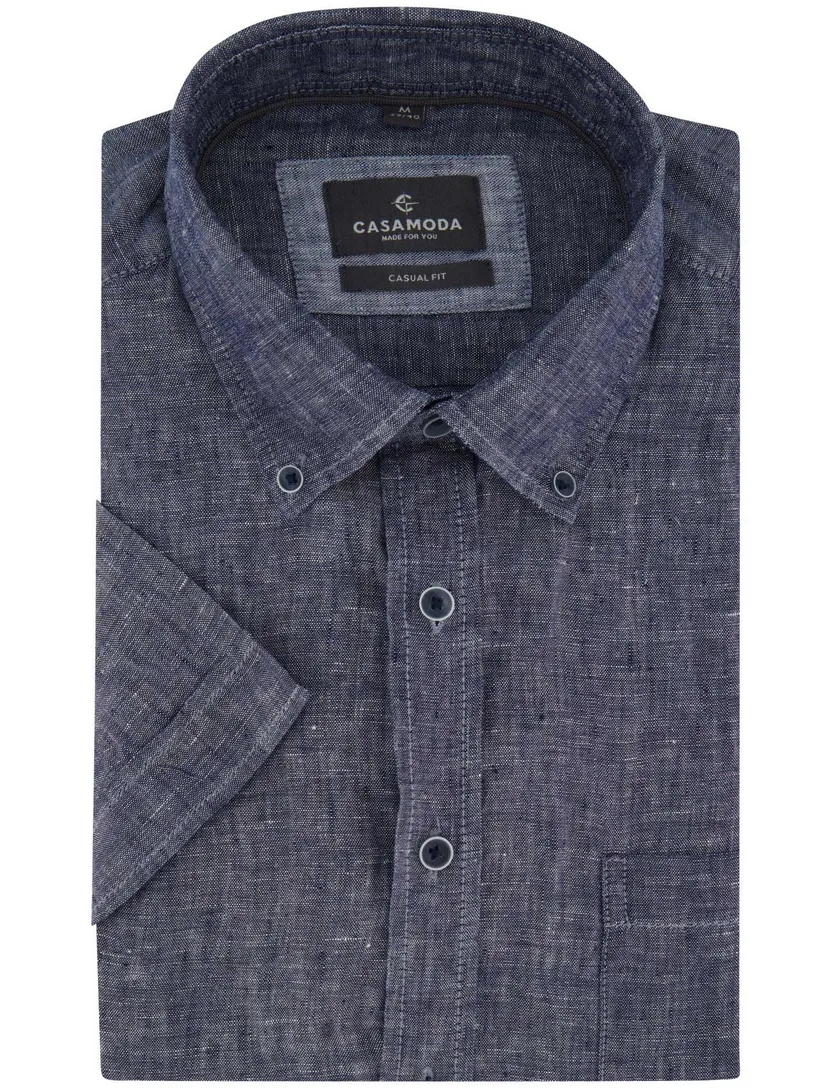 Overhemd Casa Moda blauw wijde fit gemeleerd korte mouw