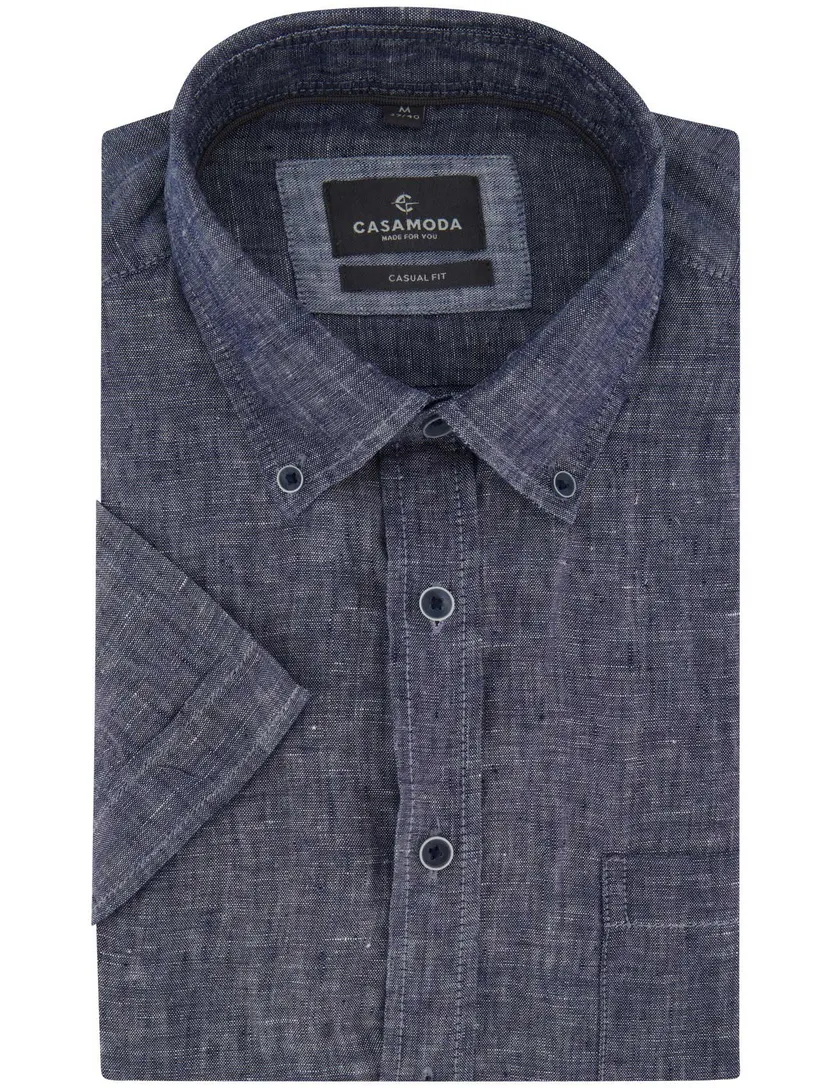 Overhemd Casa Moda donkerblauw wijde fit gemeleerd korte mouw