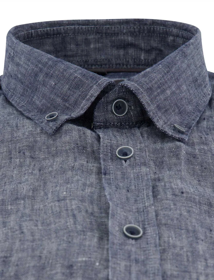 Overhemd Casa Moda blauw wijde fit gemeleerd korte mouw
