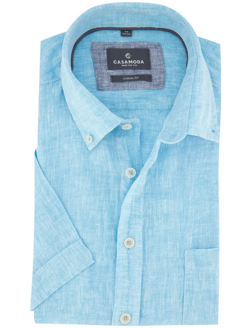 Linnen lichtblauw overhemd korte mouw Casa Moda Casual Fit