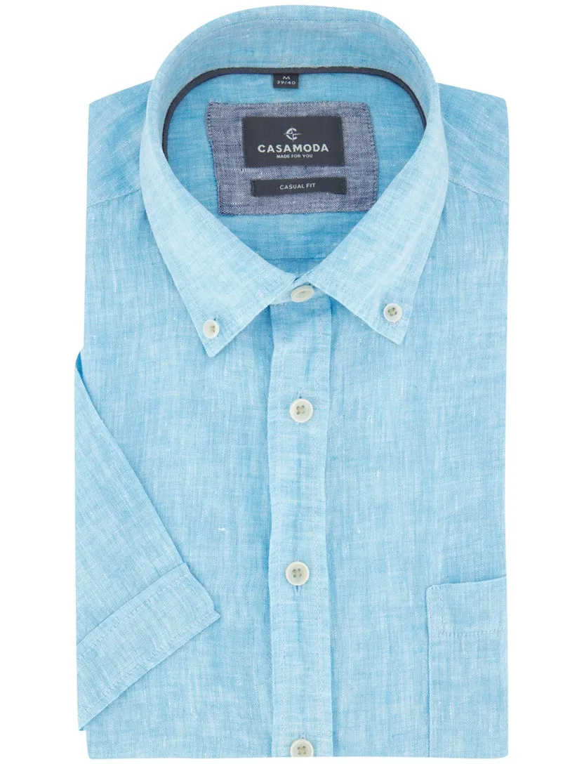 Linnen lichtblauw overhemd korte mouw Casa Moda Casual Fit