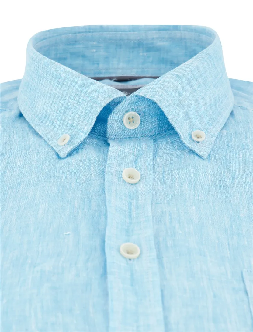Linnen lichtblauw overhemd korte mouw Casa Moda Casual Fit