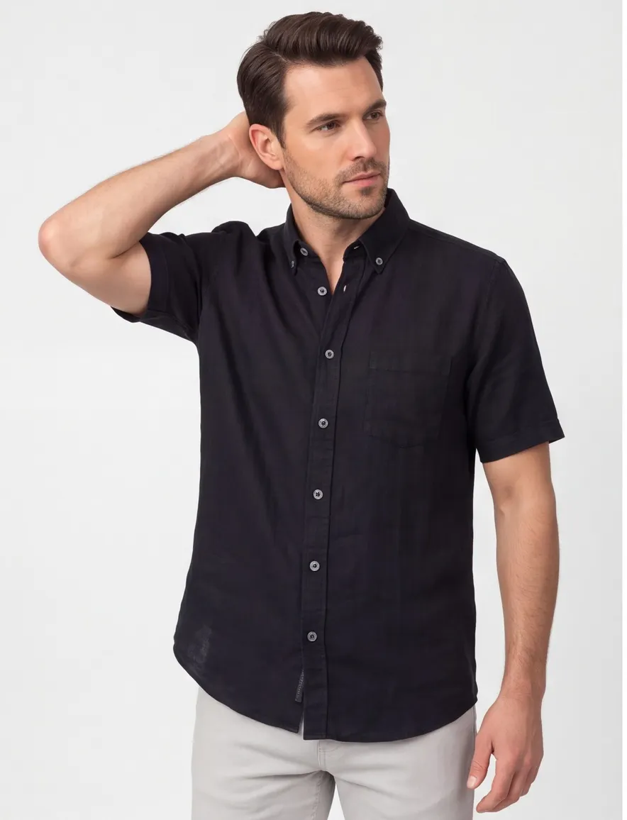 Zwart overhemd Casa Moda Casual fit korte mouw