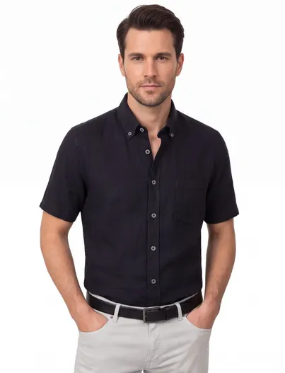 Casa Moda Zwart overhemd Casa Moda Casual fit korte mouw