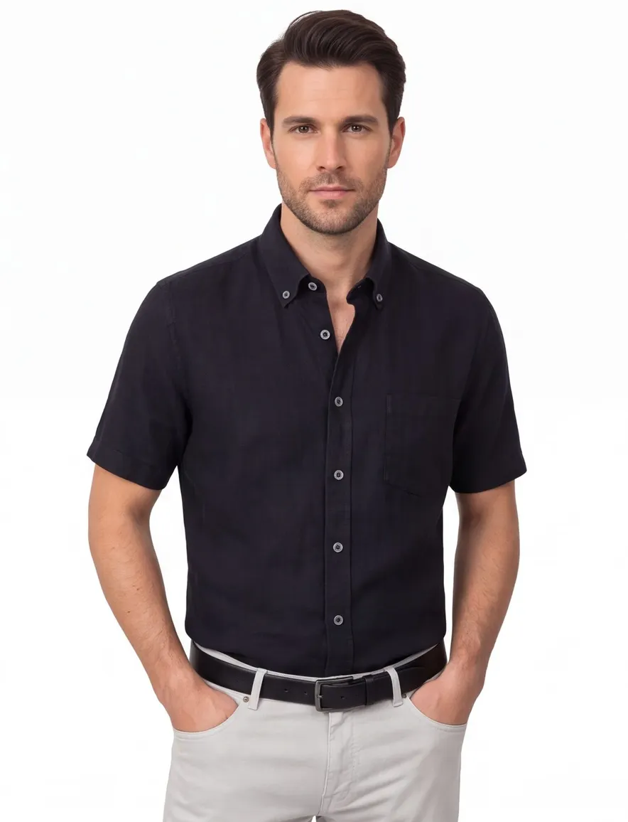 Zwart overhemd Casa Moda Casual fit korte mouw