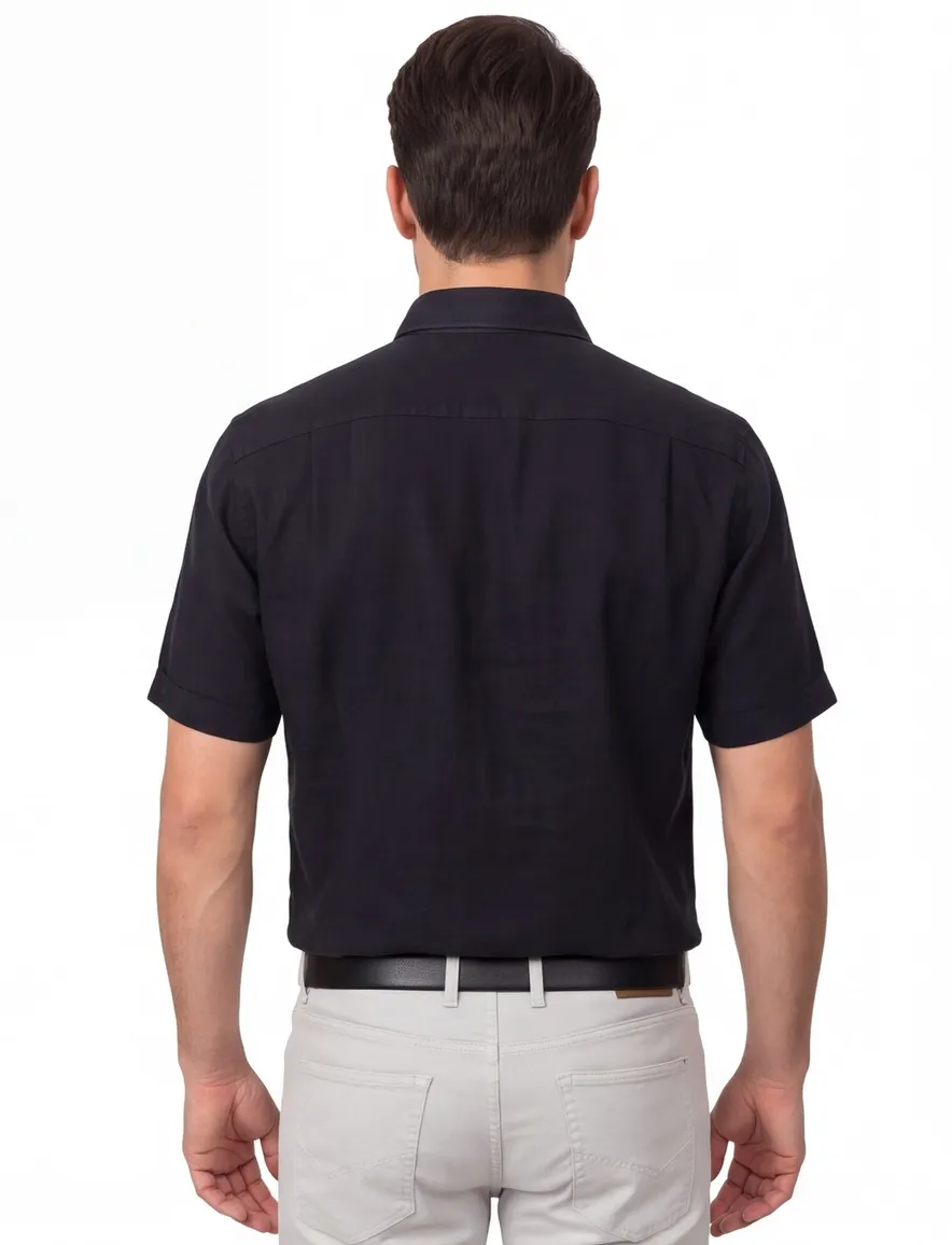 Zwart overhemd Casa Moda Casual fit korte mouw
