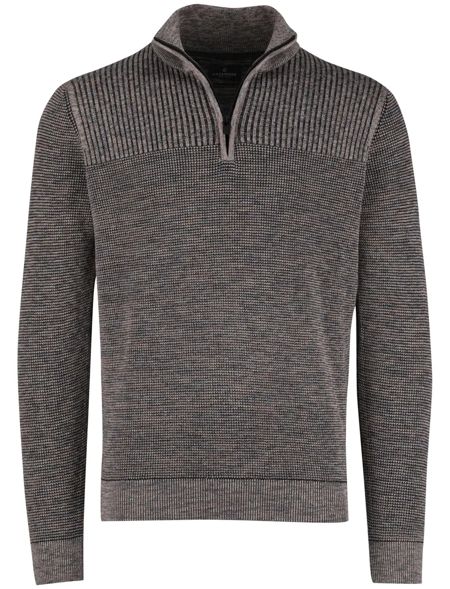 Bruine Casa Moda Half Zip trui gemeleerd