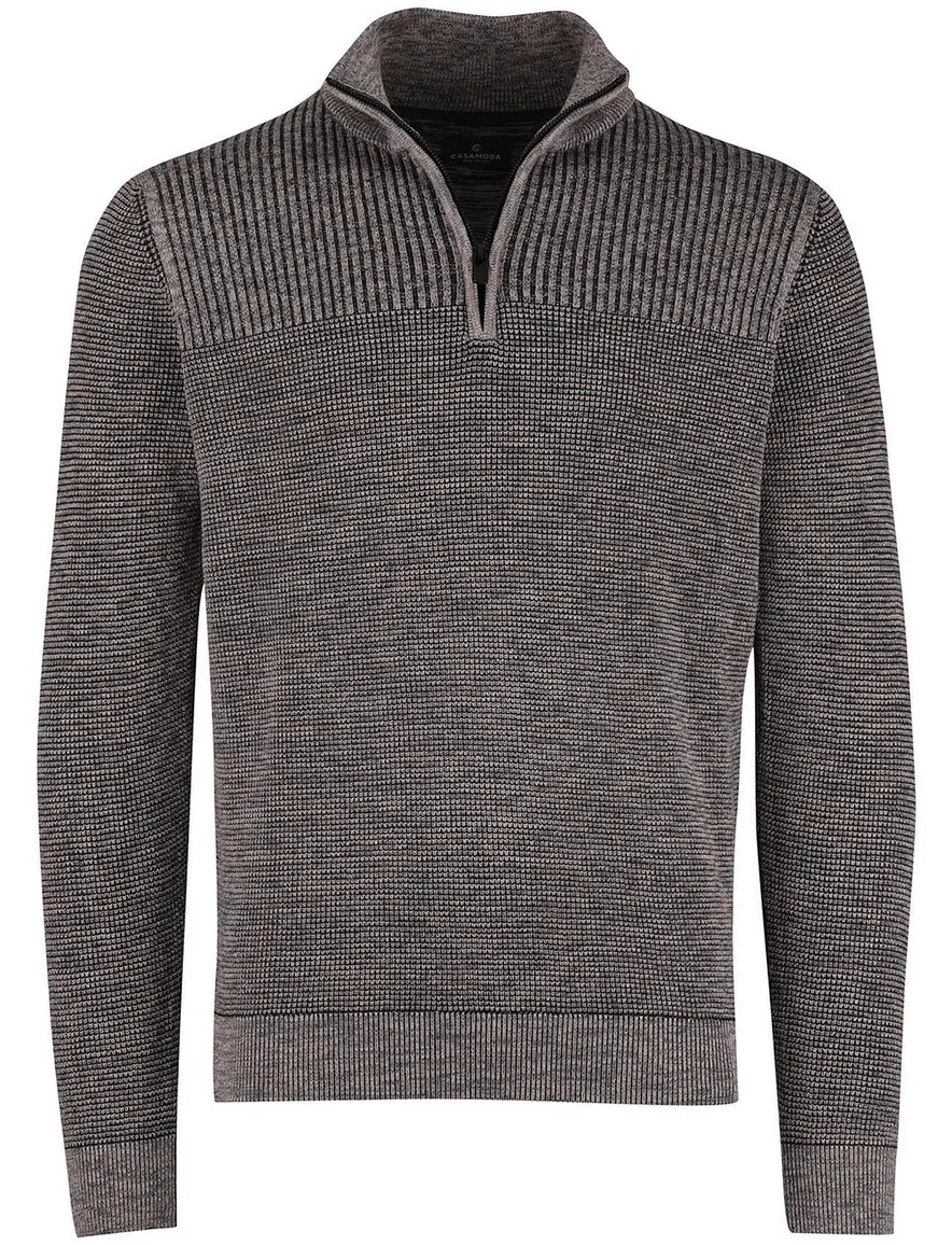 Grijze Casa Moda Half Zip trui gemeleerd